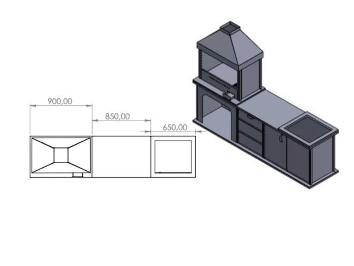 Fırınsız Tezgahlı Barbekü 2,4 m perspektif çizim