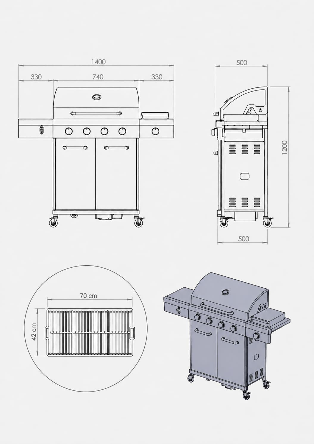 Gazlı Barbekü ölçülü çizim
