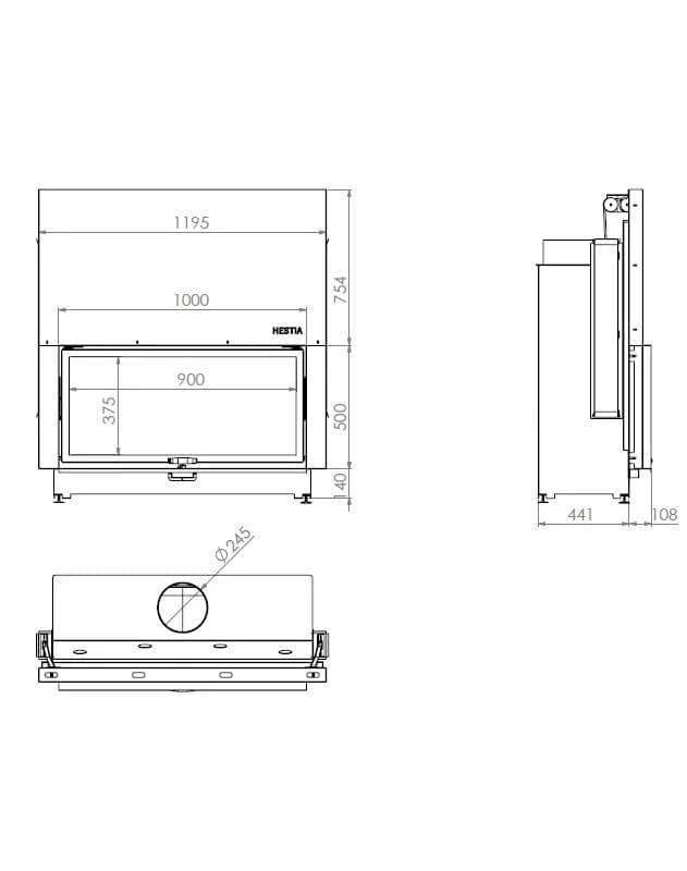 Düz Şömine 100 × 50 — ölçü çizimi (BF-D-01-100X50)