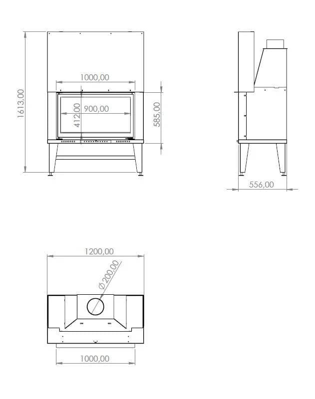 Düz Şömine 100 × 55 — ölçü çizimi (BF-D-02-100X55)