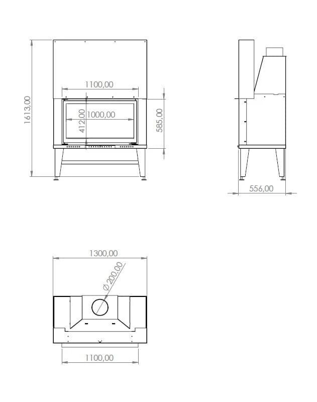 Düz Şömine 110 × 55 — ölçü çizimi (BF-D-02-110X55)