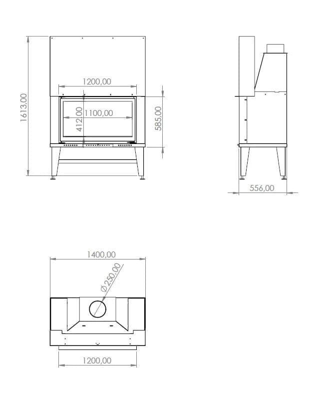 Düz Şömine 120 × 55 — ölçü çizimi (BF-D-02-120X55)