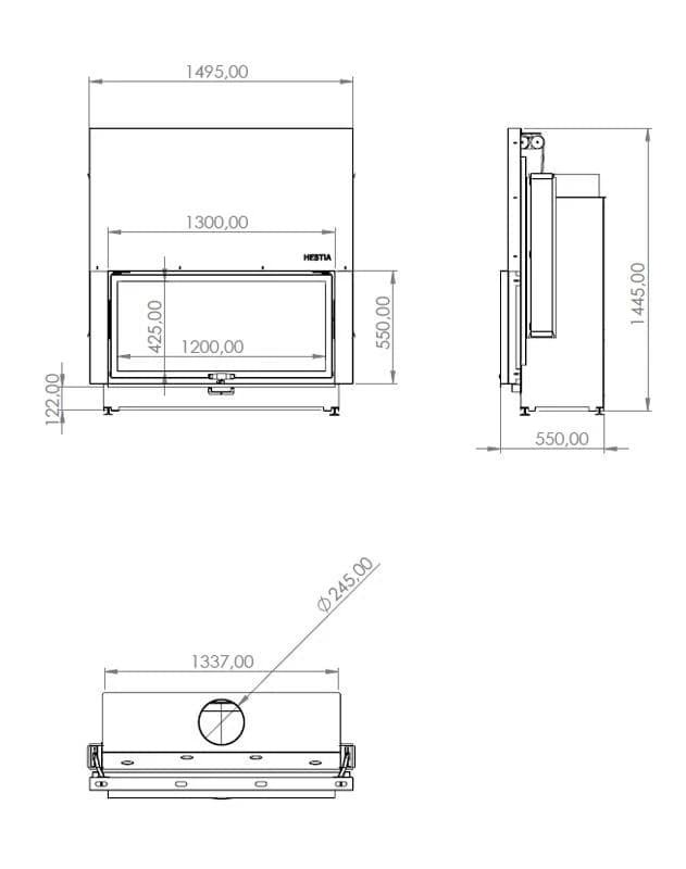 Düz Şömine 130 × 55 — ölçü çizimi (BF-D-01-130X55)