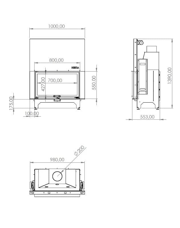 Düz Şömine 80 × 55 — ölçü çizimi (BF-D-01-80X55)