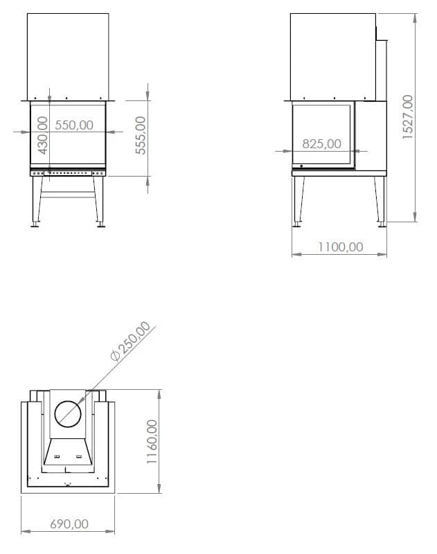 Epi Şömine 55 × 110 — ölçü çizimi (BF-E-02-55X110)