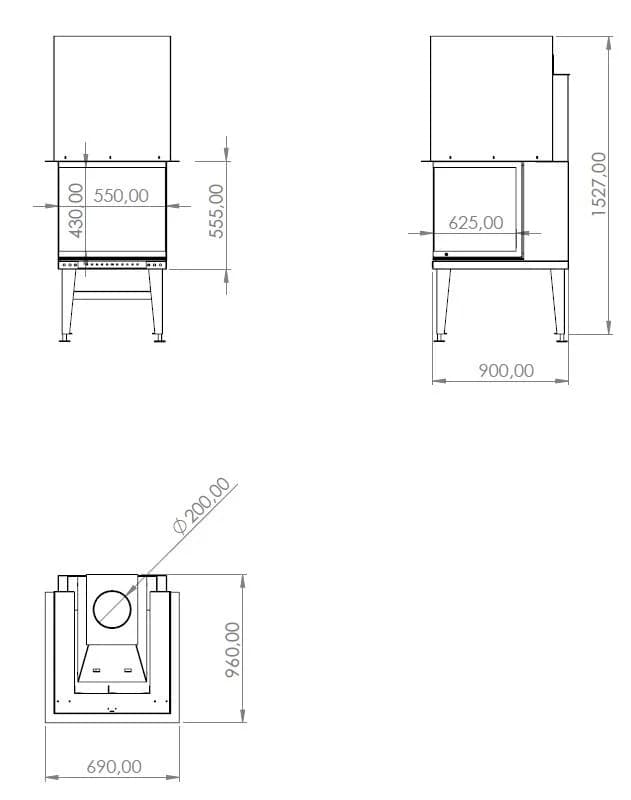 Epi Şömine 55 × 90 — ölçü çizimi (BF-E-02-55X90)