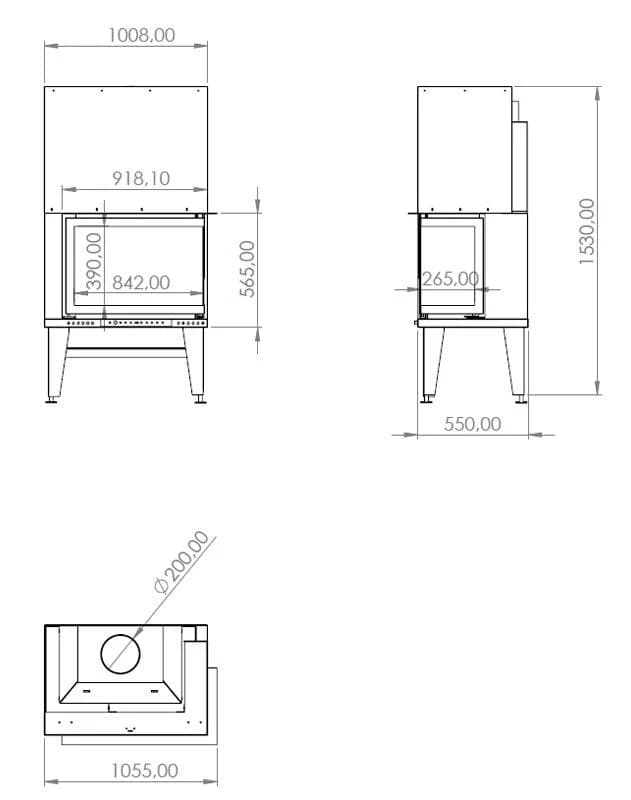 L Tipi Şömine 100'lük — ölçü çizimi (BF-L-02-100)