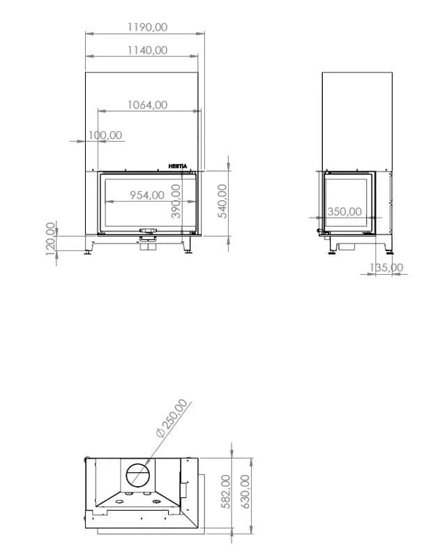 L Tipi Şömine 110'luk — ölçü çizimi (BF-L-01-110)
