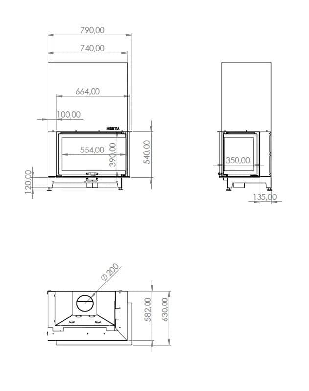 L Tipi Şömine 70'lik — ölçü çizimi (BF-L-01-70)