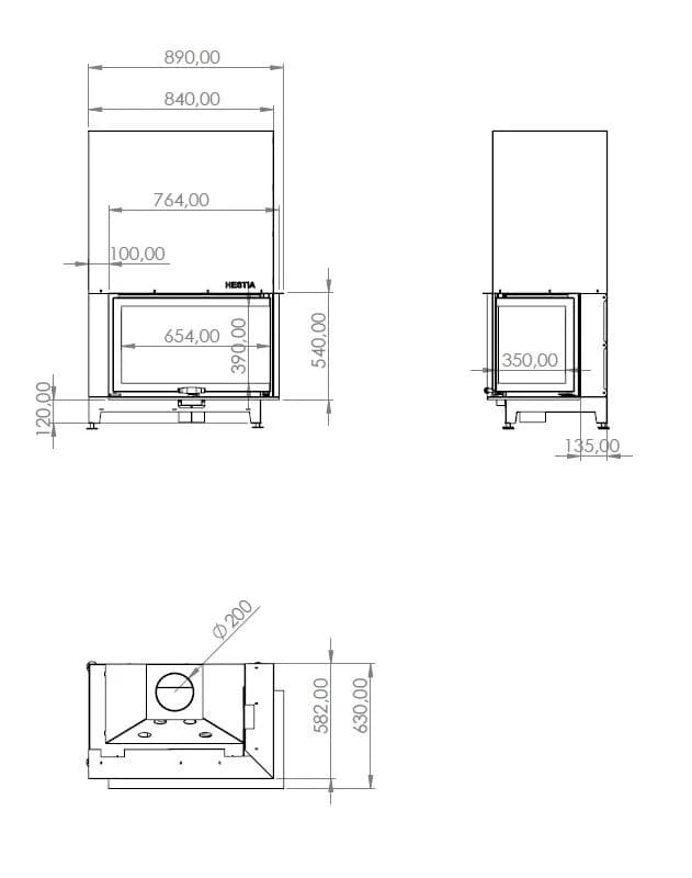 L Tipi Şömine 80'lik — ölçü çizimi (BF-L-01-80)