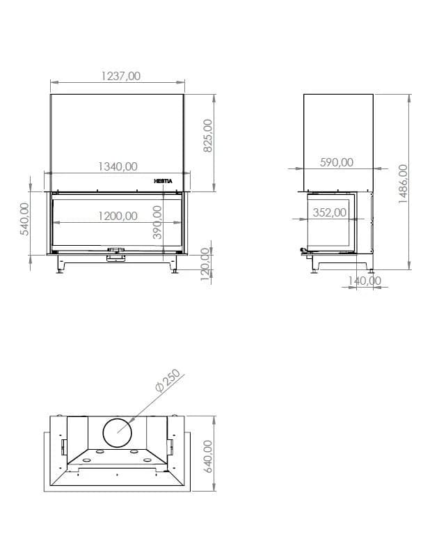 U Tipi Şömine 120'lik — ölçü çizimi (BF-U-01-120)