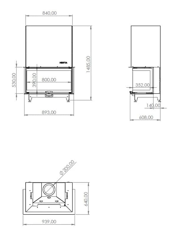 U Tipi Şömine 80'lik — ölçü çizimi (BF-U-01-80)