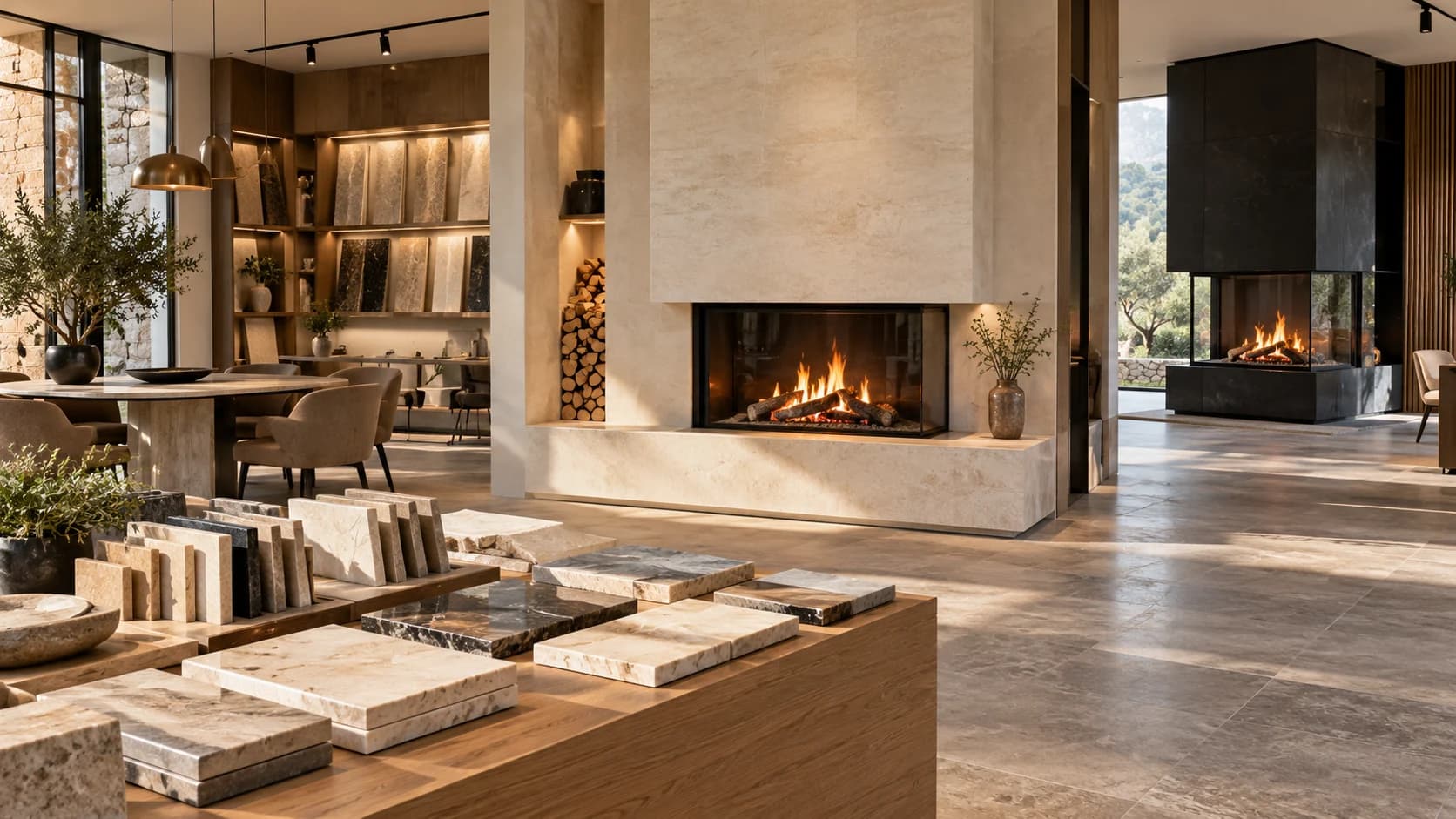 Model ve malzeme incelemeye yönelik fabrika showroom konsepti.